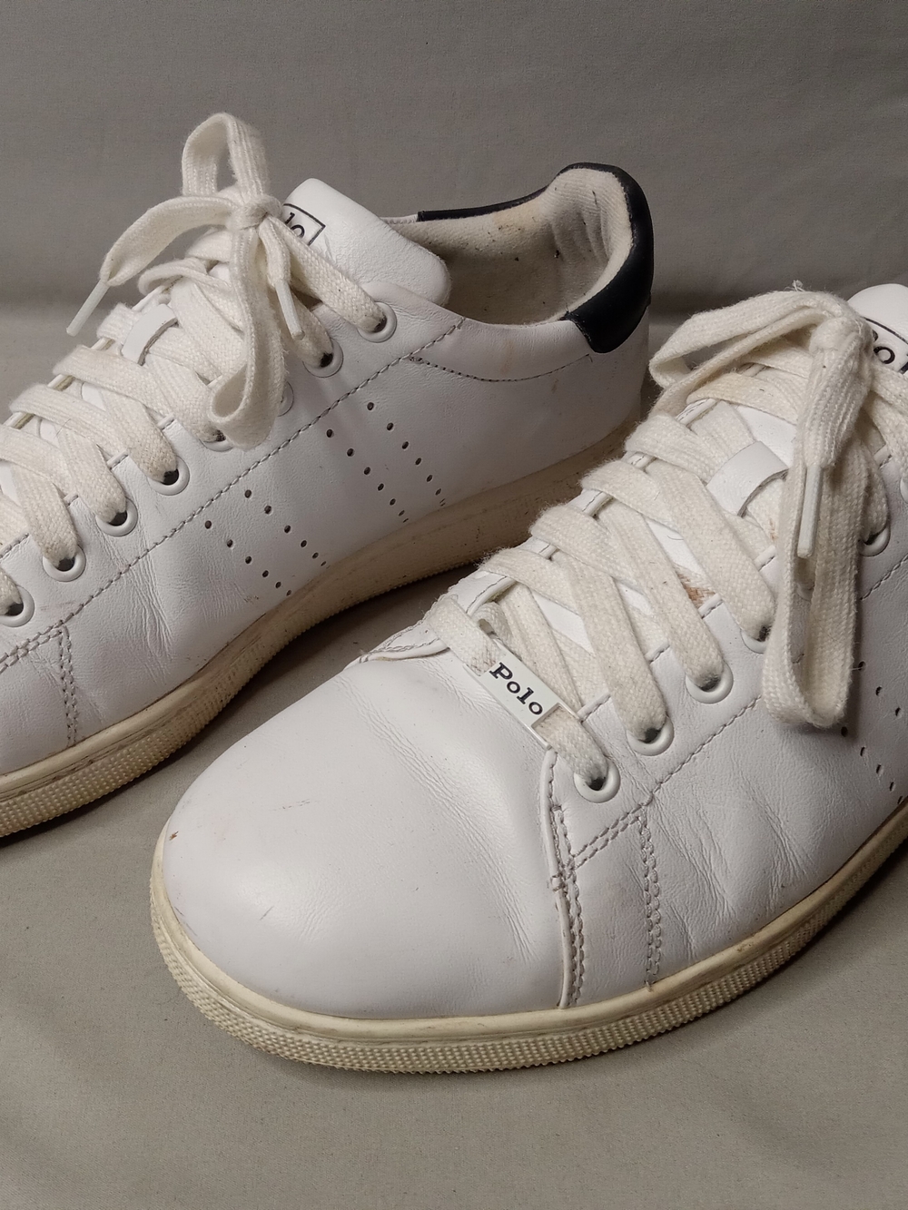 Polo by Ralph Lauren White Leather Low-Top Sneakers with Black Heel